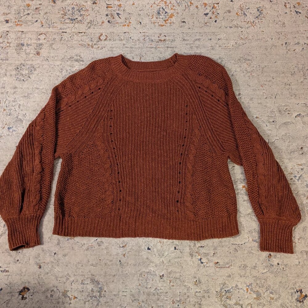 Burnt Orange Knit Balloon Sleeve Sweater
